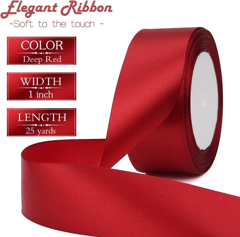 Riunbb Deep red Solid Satin Ribbon 1-1/2 Inch 25 Yards Solid Polyester Fabric Ribbon for Gift Wrapping Wedding Christmas Baby Shower Birthday Party Decoration Handmade Immortal Flower Craft - Image 2